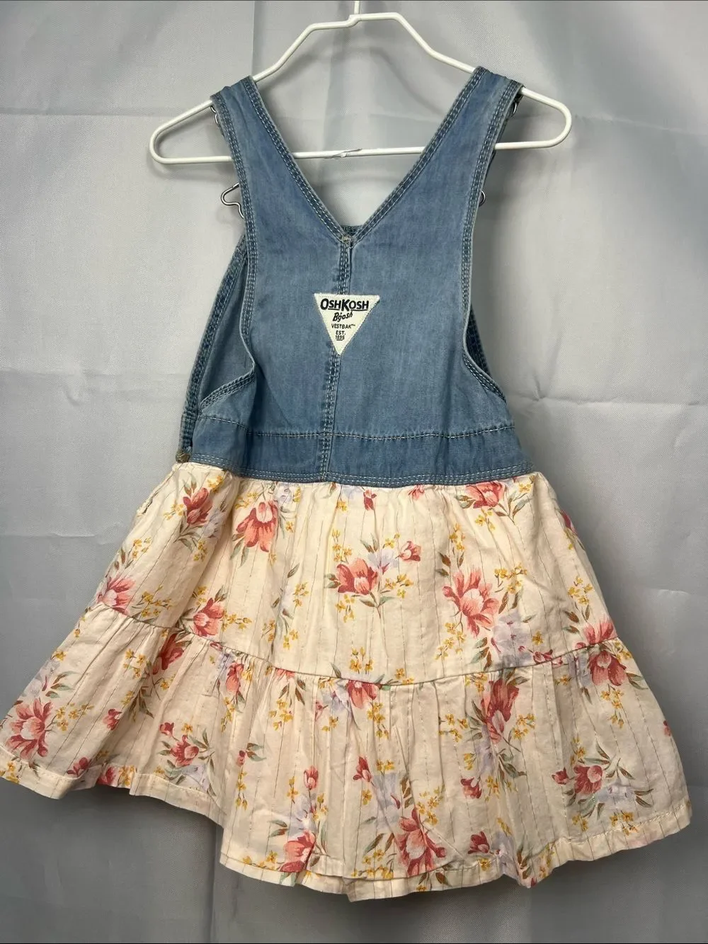 OshKosh B’Gosh denim overall dress with floral skirt size 3T
